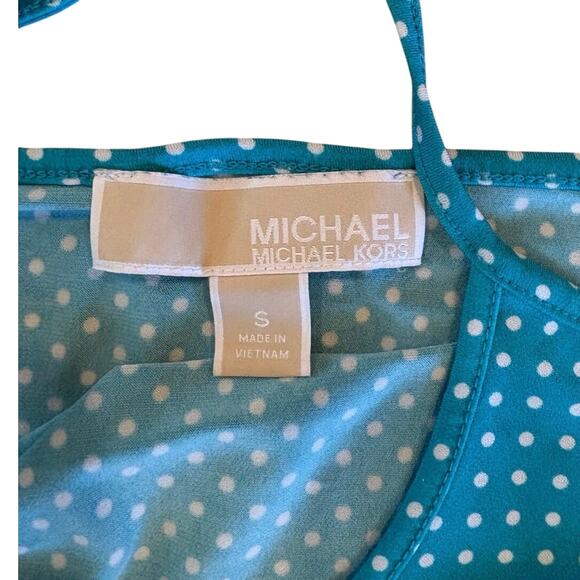 Woman's Michael Kors Summer Dress Teal with White Polka Dots Size Small - Picture 2 of 5